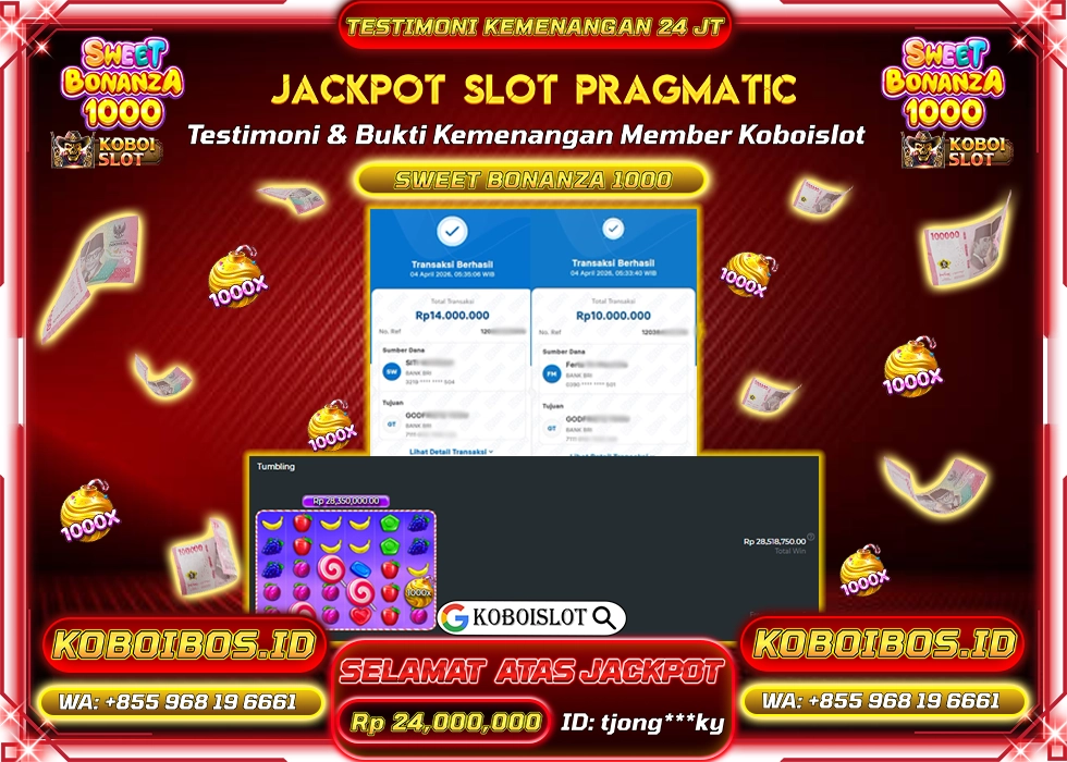 BUKTI KEMENANGAN SLOT SWEET BONANZA 1000 Rp24.000.000,- LUNAS